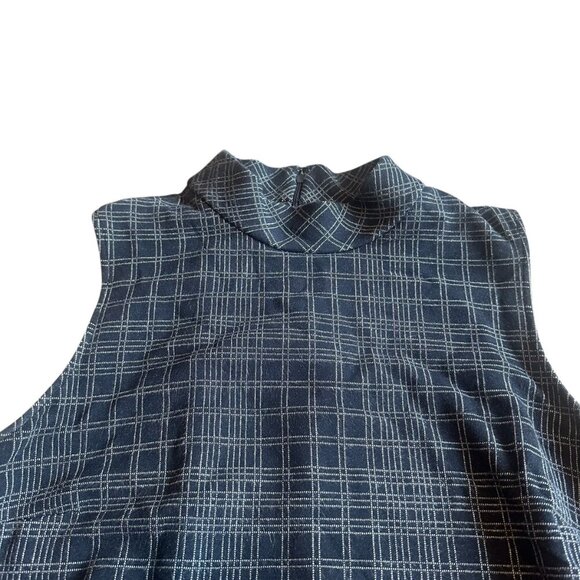Theory Mock Neck Tunic Structured Knit Top Shirt Blouse Windowpane Size Large - Picture 2 of 11